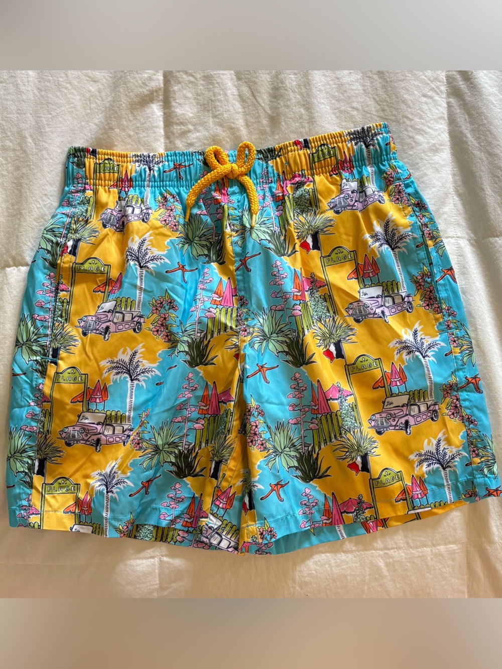 Boys Vilebrequin Tropical Print Swim Shorts in Turquoise & Yellow